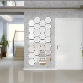 3D Süsler Ayna Duvar Çıkartmaları Ayna Altıgen Şekil Sanat Akrilik Çıkarılabilir Duvar Sticker Çıkartması DIY Ev Dekorasyon