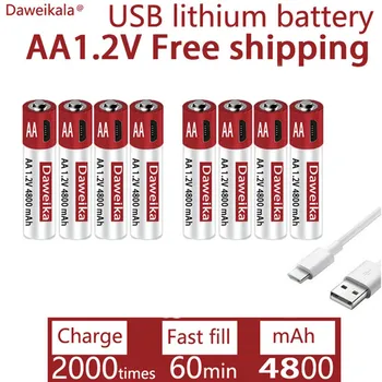 AA şarj edilebilir lityum pil, 1.2 V USB şarj edilebilir AA pil, AA, 4800 mAh, oyuncak fare uzaktan kumanda, ücretsiz teslimat CE FCC