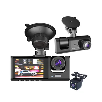 3 Kamera lensli araba DVR 3 Kanallı Çizgi Kam HD 1080P Ön ve Arka İç Dashcam Video Kaydedici Gece Görüş