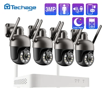 Techage 3MP Tuya NVR PTZ Kablosuz CCTV Sistemi İki Yönlü Ses WİFİ IP Güvenlik Kamera 8CH P2P Video Gözetim Kiti İnsan Algılama