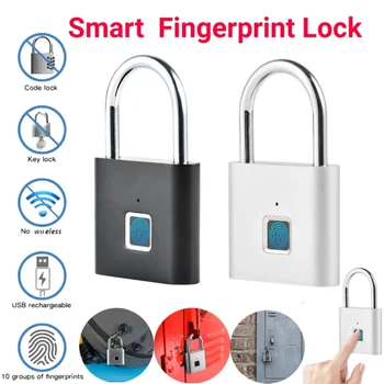 Akıllı Parmak İzi Asma Kilit Su Geçirmez Biyometrik Parmak İzi Anahtarsız Kapı Kilidi USB Şarj Edilebilir güvenli asma kilit Ev Kilidini