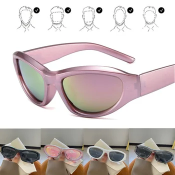 Yeni Y2K Spor Punk Güneş Gözlüğü Kadın Tasarımcı Eliptik Gözlüğü Erkekler Lüks Marka güneş gözlüğü UV400 Renkli Ayna Moda Gözlük