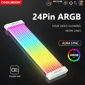 COOLMOON RGB 8Pin/24Pin Anakart Uzatma Kablosu Tel ARGB PC Kasa led ışık Çubuğu 5V 3PİNx2 + 4PİN Masaüstü Bilgisayar şerit lamba Aralık
