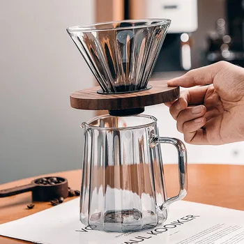 Ev Kahve makinesi Gelişmiş Gri Cam El demlenmiş filtre kahve filtreli fincan Ahşap Palet Paylaşımı Pot Coffeeware Aksesuarları