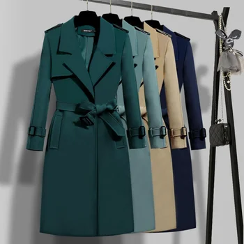 uzun trençkot kadınlar için 2023 Sonbahar Kış Kore İnce trençkot kadın düz renk yaka Moda ingiliz tarzı sıcak ceket