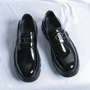 Siyah Rugan erkek mokasen ayakkabıları Platformu Slip-On Yuvarlak Ayak Katı İş Lüks ayakkabı Ücretsiz Kargo Boyutu 38-45