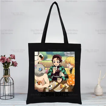 Tanjirou Kamado omuz çantaları, Bırak Gemi Anime iblis avcısı kanvas alışveriş çantası Kadın Tote Eko Kimetsu Hiçbir Yaiba Harajuku Alışveriş