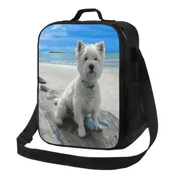 Westie Köpek Plajda Termal Yalıtımlı Öğle Çanta West Highland Beyaz Terrier Köpek Resuable Öğle Tote Okul Ofis için