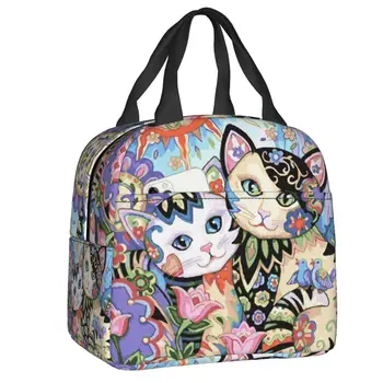 Çiçek Kedi yemek kabı Sızdırmaz Termal Soğutucu Gıda Yalıtımlı Öğle Yemeği çantası Kadınlar için Çocuk Okul İş Piknik yeniden kullanılabilir bez çantalar