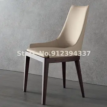 İskandinav katı ahşap yemek sandalyesi otel restoran ışık lüks sandalye basit deri sandalye arkalığı tasarımcı modeli odası koltuk