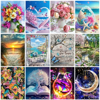 EverShine Sahil Elmas Boyama Çiçek Ağacı Nakış Ay Çapraz Dikiş Kitleri Elmas Mozaik Ev Manzara El Sanatları