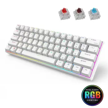 RK61 Mekanik Klavye TKL 61 Tuşları kablosuz bluetooth 2.4 Ghz Üç Modlu 60 % RGB Ofis Çalışırken değiştirilebilir klavyeler Kırmızı Anahtarları