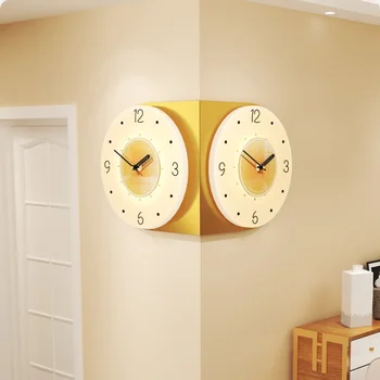 Çift taraflı köşe duvar saati Modern tasarım ev saatleri ışık / ışıksız oturma oda duvar dekorasyonu asılı saat