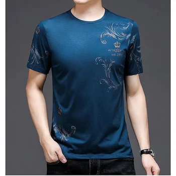 Moda O-boyun Baskılı Tüm Maç asimetrik tişört erkek Giyim 2023 Yaz Yeni Büyük Boy Casual Kazaklar Kore Tee Gömlek