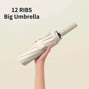 Büyük 12 Kaburga Güçlü Şemsiye Büyütmek 108 cm Çapı Tam otomatik UV Şemsiye Rüzgar ve Yağmur Direnci Katlanır Bumbershoot