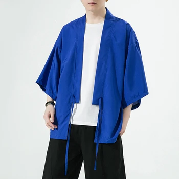 2023 Yaz Erkek Hırka Japon Kimono Erkekler Samurai Kostüm Elbiseler Gevşek Obi Erkek Yukata Ceket Streetwear asya kıyafeti