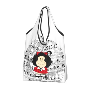 Mafalda Karikatür Quino Comics Bakkal Tote alışveriş çantası Kadın Komik Shopper omuzdan askili çanta Büyük Kapasiteli Çanta