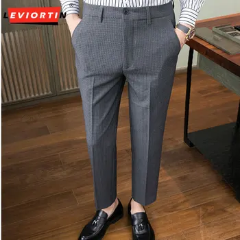 Ingiliz erkek Bahar 3 Renk Yüksek Kaliteli Rahat Waffle Kumaş İş Seti Pantolon / erkek Slim Fit Moda Resmi Pantolon 28-38