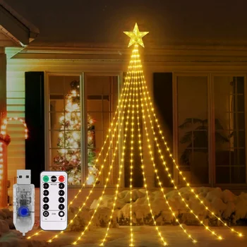 1 Pentagram Noel dekoratif ışık, 9 şerit 2m / 6.56 ft,uzaktan kumandalı USB güç kaynağı, LED iç ve dış mekan ışıkları