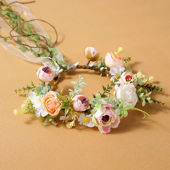 Çiçek kız nedime Bayan düğün gelin tatlı simülasyon çiçek saç bandı Headdress