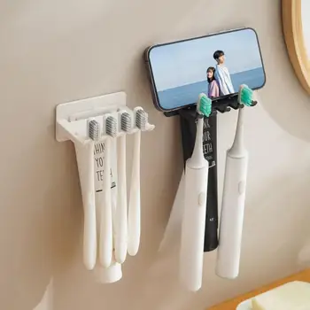 Hiçbir Matkap Diş Fırçası Tutucu Modern Çok fonksiyonlu Duvara Monte Diş Fırçası Tutucu Telefon Diş Macunu Depolama Organize Banyo