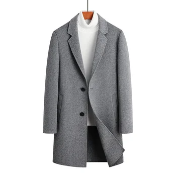 Yün %100 % Ceket Adam 2023 Sonbahar Kış Orta uzunlukta Çift taraflı Yün Palto Erkek Giyim İş Rahat İnce Ceket Homme