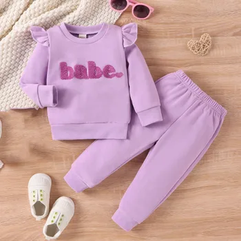 Yenidoğan Bebek Bebek Kız Giysileri Set Uzun Kollu Mektup Baskılı Tişörtü Üstleri Pantolon Kıyafetler Gökkuşağı Bebek Kız Giysileri