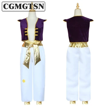 CGMGTSN Aladdin Kostümleri Çocuk Boys Arap Prens Aladdin Cosplay Kostüm Yelek Pantolon Takım Elbise Çocuklar için Cadılar Bayramı Partisi Kıyafetleri