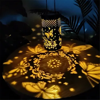 Açık Demir Sanat Ağacı Fener Kelebek Gölge Güneş su geçirmez açık alan aydınlatması Güneş Lambası projeksiyon ışığı Güneş bahçe lambası