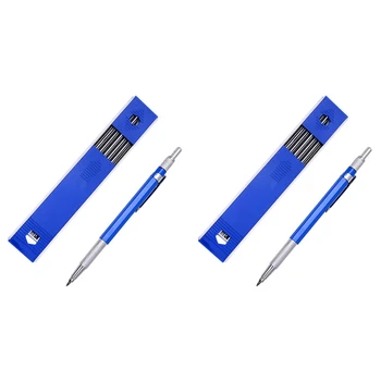 2 Adet 2.0 Mm Mekanik Kurşun Kalem Kurşun Kalem Taslak Çizim Marangoz Işçiliği Sanat Eskiz 24 Adet Dolum-Mavi