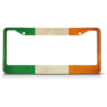 İrlanda İrlanda Bayrağı plaka çerçevesi Otomatik Etiket Çerçeveleri Yeşil Beyaz Turuncu Şerit Plaka Tutucu 2 Delik Dekoratif Araba