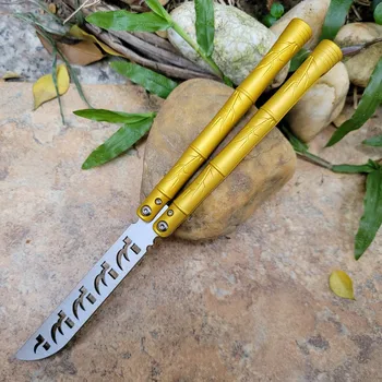 TheOne Bambu Kelebek Eğitmen Bıçak D2 Bıçak 6061 alüminyum sap Burçlar Sistemi Ücretsiz sallanan Jilt Bıçak EDC Aracı Noel Hediyesi