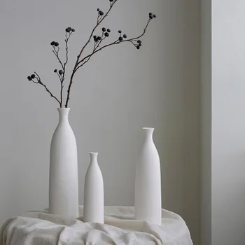 Japon tarzı kusursuz ince ağızlı beyaz seramik vazo dekorasyon, oturma odası çiçek düzenleme, yaratıcı kuru çiçek cihazı