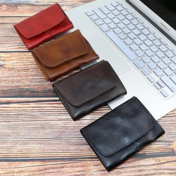 Ilk katman cilt bitki tabaklanmış deri el yapımı eski kart çantası yaratıcı çok fonksiyonlu bozuk para cüzdanı sürücü belgesi kapağı