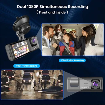 3 lensli araba DVR HD 1080P Araba Video Kaydedici park monitörü Araç Kaydediciler 170 Derece Geniş Açı Hareket Algılama Gece Görüş