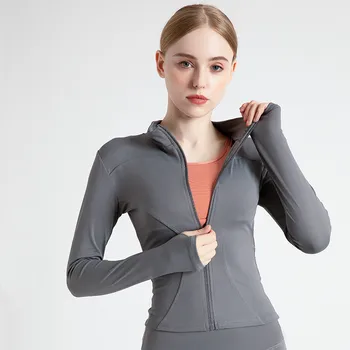 Kadın spor ceketler Yüksek Boyun Spor Üst Fermuar İnce Koşu Mont Güneş Koruma Egzersiz Spor yoga bluzu Spor Giyim
