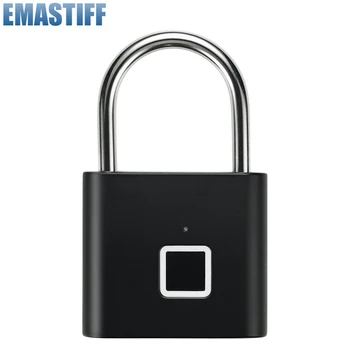 Siyah gümüş Anahtarsız USB Şarj edilebilir Kapı kilidi Parmak İzi Akıllı Asma Kilit Hızlı Kilidini Çinko alaşım Metal Kendini Geliştirme Çip