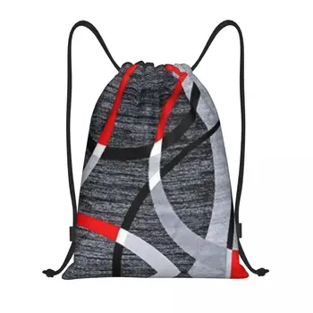 Modern Soyut Gri Kırmızı Swirls büzgülü sırt çantası Çanta Kadın Hafif Geometrik Desen Spor Salonu Spor Sackpack Çuval Yoga