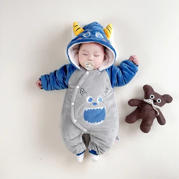 Kış bebek tulumları Bebek Erkek Kız Romper Onesie Yenidoğan Yumuşak Sıcak Bebek Ropa Bebe Sevimli Canavar Kapşonlu Kalınlaşmak Cosplay Kostüm