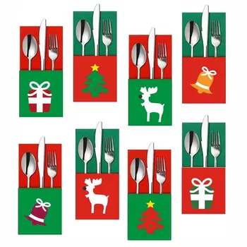 4 ADET Noel Bıçak ve Çatal Tutucu Noel Baba Kar Tanesi Elk Noel Ağacı Cep Çatal Çanta dokunmamış Kumaş Masa Süslemeleri