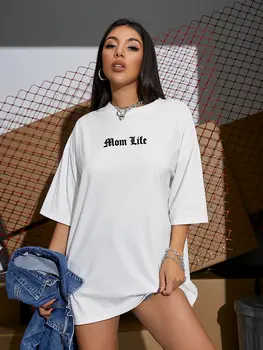 Anne Hayat Mektubu Baskılı Kadın Pamuk Tee Giyim Yaratıcılık Komik Rahat Kısa Kollu Crewneck Moda T-Shirt Bayan Üstleri