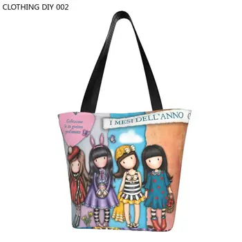 Geri dönüşüm Santoro Gorjuss Bebek alışveriş çantası Kadın Omuz Tuval Tote Çanta Dayanıklı Karikatür Kız Bakkal Alışveriş Çantaları