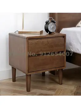 Van tarzı İskandinav modern minimalist katı ahşap komodin çift çekmeceli yeni Çin ceviz yatak odası başucu depolama