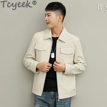 Tcyeek Bahar Güz Erkek Deri Ceket Kore İnce High-end 100 % Gerçek Deri Hakiki Koyun Derisi Ceket Erkekler için Giysi Kısa Gelgit
