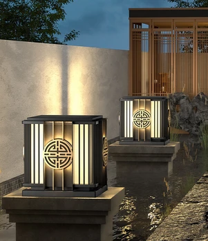 Yeni Çin tarzı avlu ayağı lambası, kapı lambası, kapı ayağı lambası, açık su geçirmez güneş duvar lambası