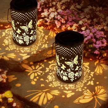 Açık güneş fener ışıkları bahçe kamp için kelebek gölge su geçirmez Güneş lambası LED aydınlatma projeksiyon ev dekorasyon