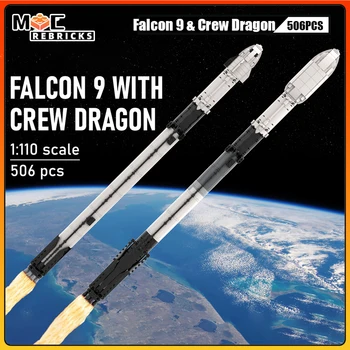 MOC Uzay Aracı Yapı Taşı Uzay Falcon 9 Ekip Ejderha Taşıyıcı Roket DIY Montaj Modeli Teknoloji Tuğla Oyuncaklar Çocuk Hediyeler