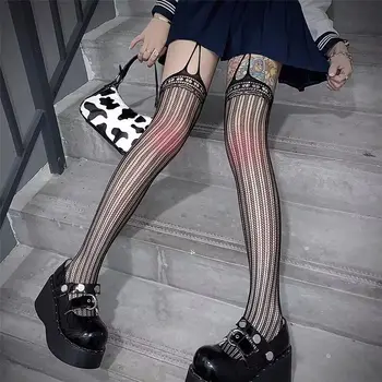 Sevimli Dantel Üst Uyluk Yüksek Çorap Elastik balık ağı külotlu çorap Medias De Mujer Kawaii Anime Cosplay Çorap Seksi Iç Çamaşırı