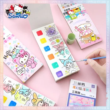 Yeni Sanrio Sabit Hellokitty Kuromi Benim Melodi Suluboya Resim defter seti Hediyeler Çocuk Pigment Kalem boyama kitabı