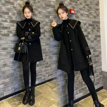 Sıcak Kadın Taze Kış 2023 Düğmeler Kore Kadın Orta Uzunlukta Yün Palto Uzun Kollu Gevşek Şık Rahat Uzun Ceket V2